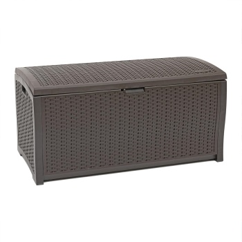 Suncast DBW9200 99 Gallon Outdoor Wicker resin Patio Storage Chest Bin