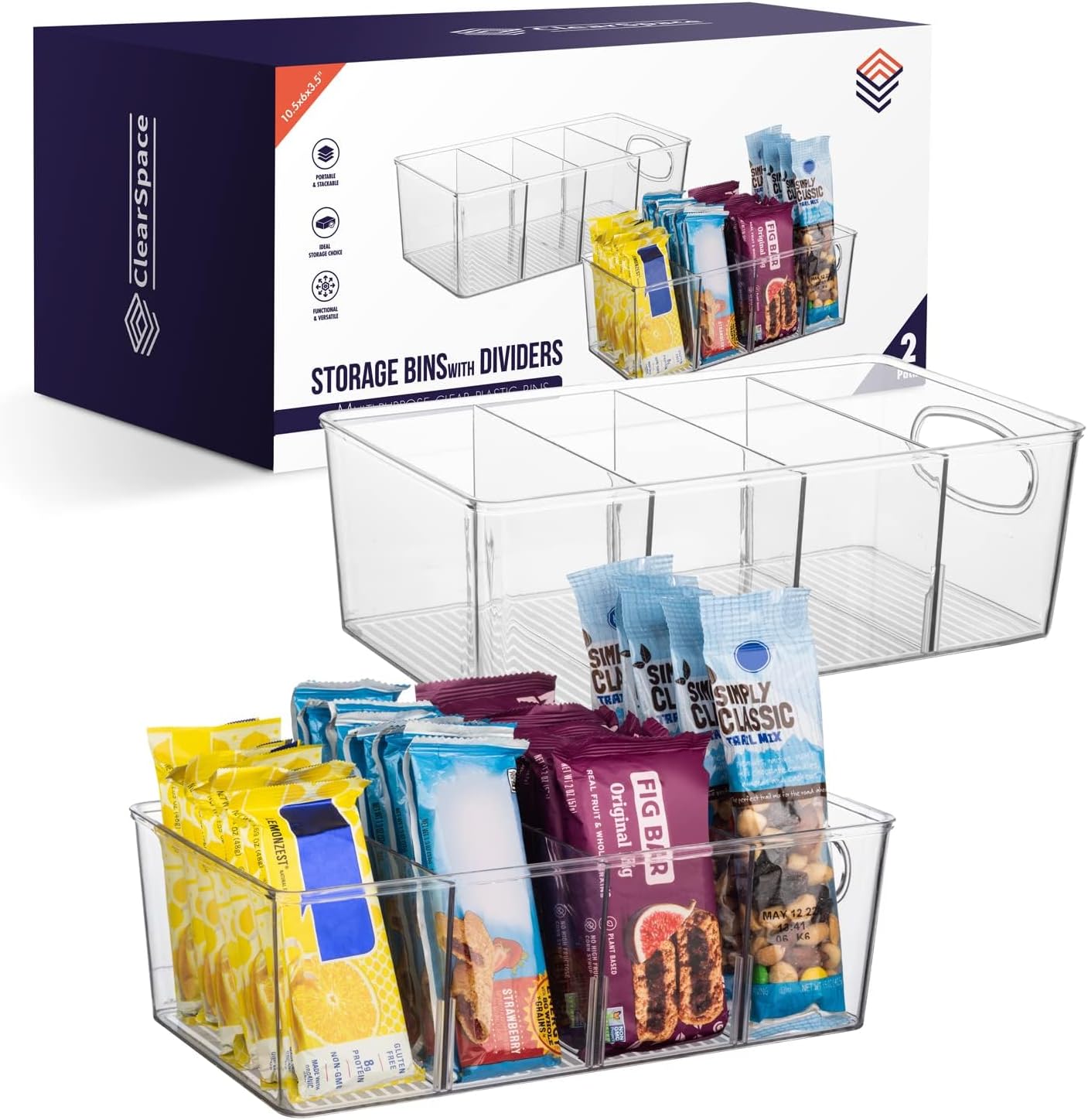 ClearSpace Plastic Pantry Organization and Storage Bins with Removable Dividers