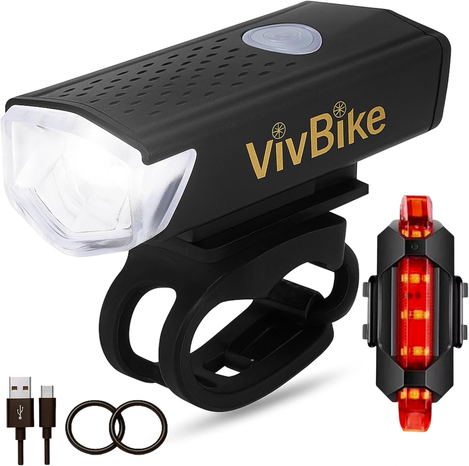 HerTime2 VivBike Rechargeable Bike Light – LED Bicycle Headlight, USB-C