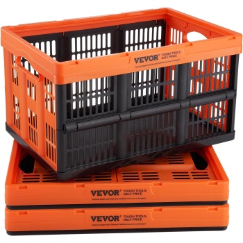 VEVOR Plastic Collapsible Storage Basket, 45L 3 Packs, Folding Stackable Storage