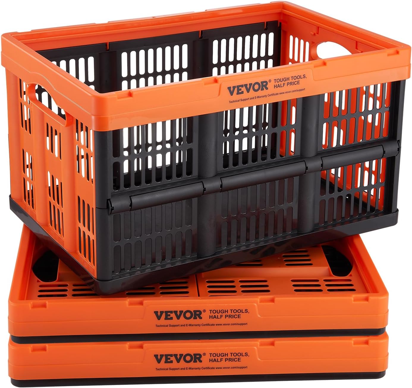 VEVOR Plastic Collapsible Storage Basket, 45L 3 Packs, Folding Stackable Storage