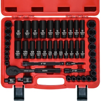 3/8" Drive Impact Socket Set, 50 Piece Standard SAE (5/16 to 3/4 inch)