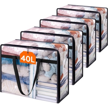 Lifewit 4 Pack Clear Clothes Storage Bags, 40L Plastic Blanket Storage Bag