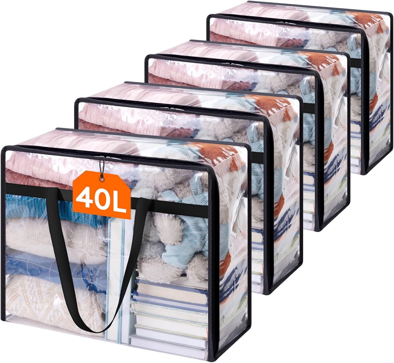 Lifewit 4 Pack Clear Clothes Storage Bags, 40L Plastic Blanket Storage Bag