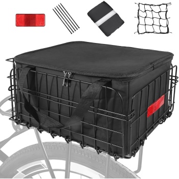 Bike Basket Rear, Folding Bicycle Basket with Removable Waterproof Liner Bag
