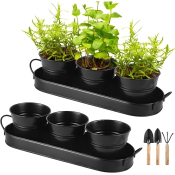 Metal With Trays & Garden Tools Set, 2 Sets Of Black For Indoor/Outdoor Use