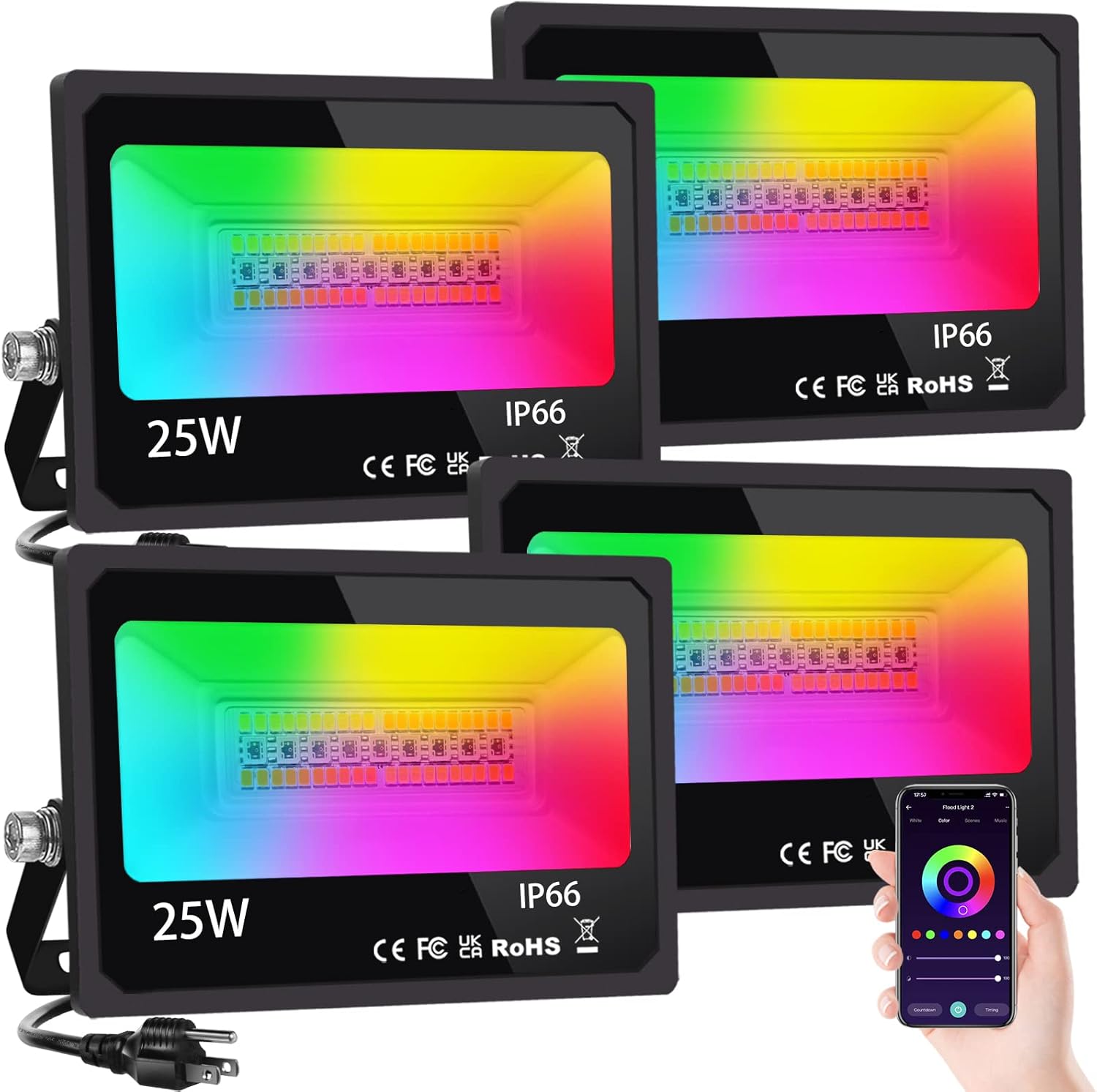 LED Flood Light Outdoor 25W, 250W Equivalent 2500LM, RGB Color Changing