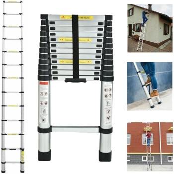 【Safe Anti-Pinch Design】 Telescoping Ladder 16 FT, 330 LBS Capacity, Lightweight