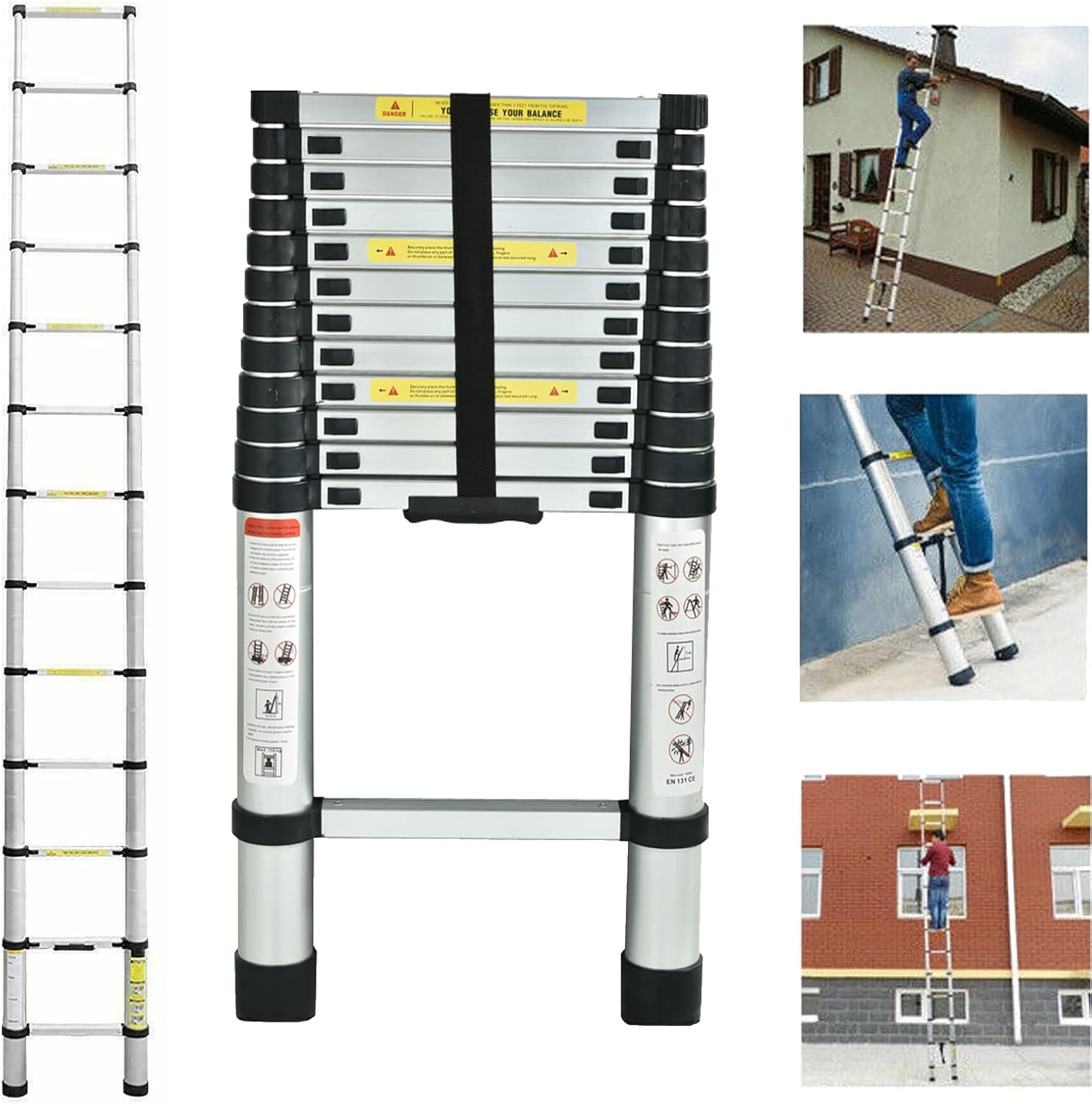 【Safe Anti-Pinch Design】 Telescoping Ladder 16 FT, 330 LBS Capacity, Lightweight