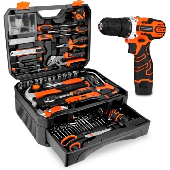 255-Piece Tool Set - Tool Kit with 12V Cordless Drill Driver, Toolbox Storage