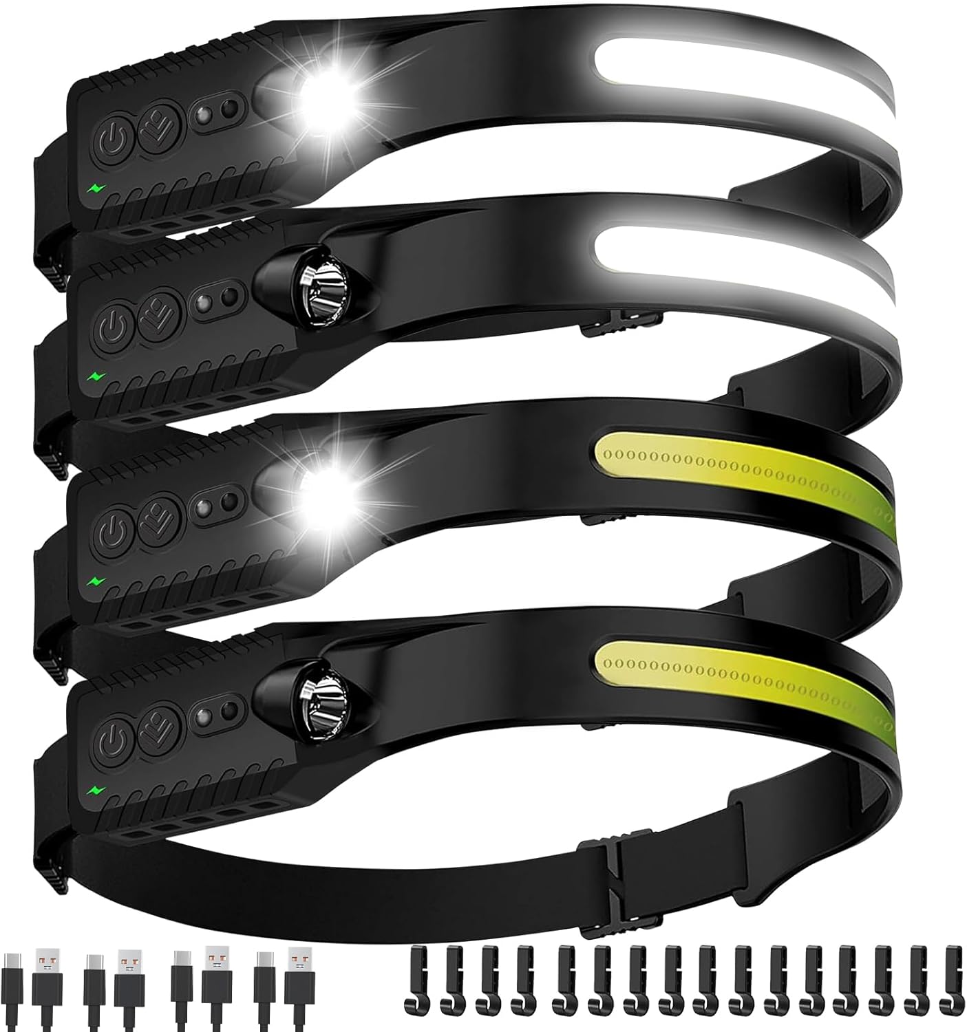 Nessciera Rechargeable LED Headlamp, 400 Lumens, 230° Wide Beam, USB-C, IPX4, 5