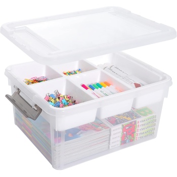 Citylife 17 QT Plastic Storage Box with Removable Tray Craft Organizers