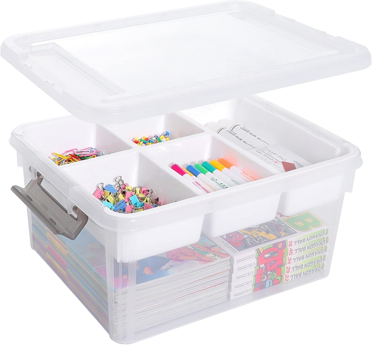Citylife 17 QT Plastic Storage Box with Removable Tray Craft Organizers
