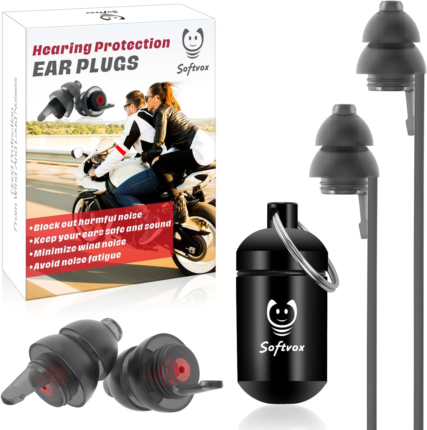 Motorcycle Ear Plugs for Wind Noise Reduction, 2 Pairs Reusable Motorcycle