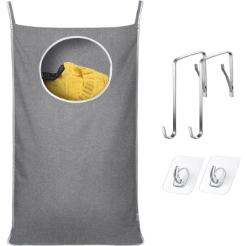 KEEPJOY Hanging Laundry Hamper Bag with 2 Different Types of Hooks, Size 20 x 30