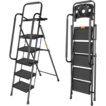 Valeo 5 Step Ladder with Handrails,500 Lbs Capacity,Folding Step Stool Ladder