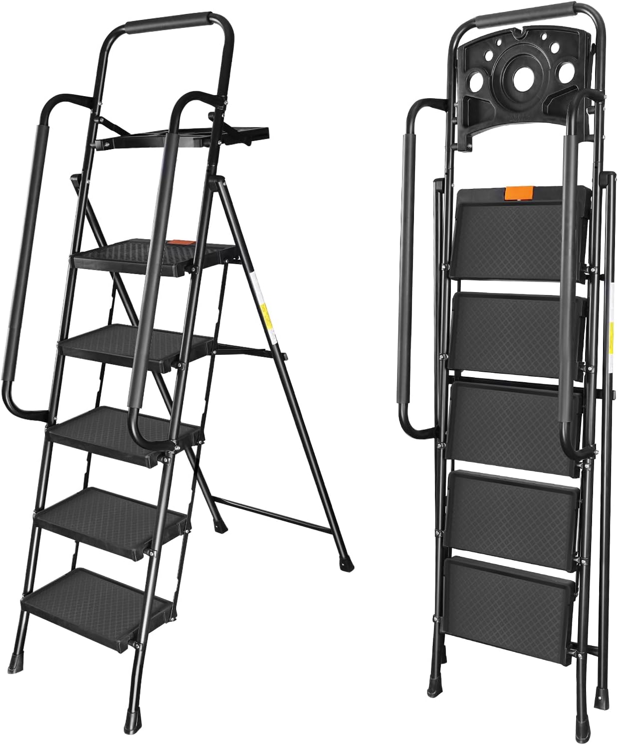 Valeo 5 Step Ladder with Handrails,500 Lbs Capacity,Folding Step Stool Ladder