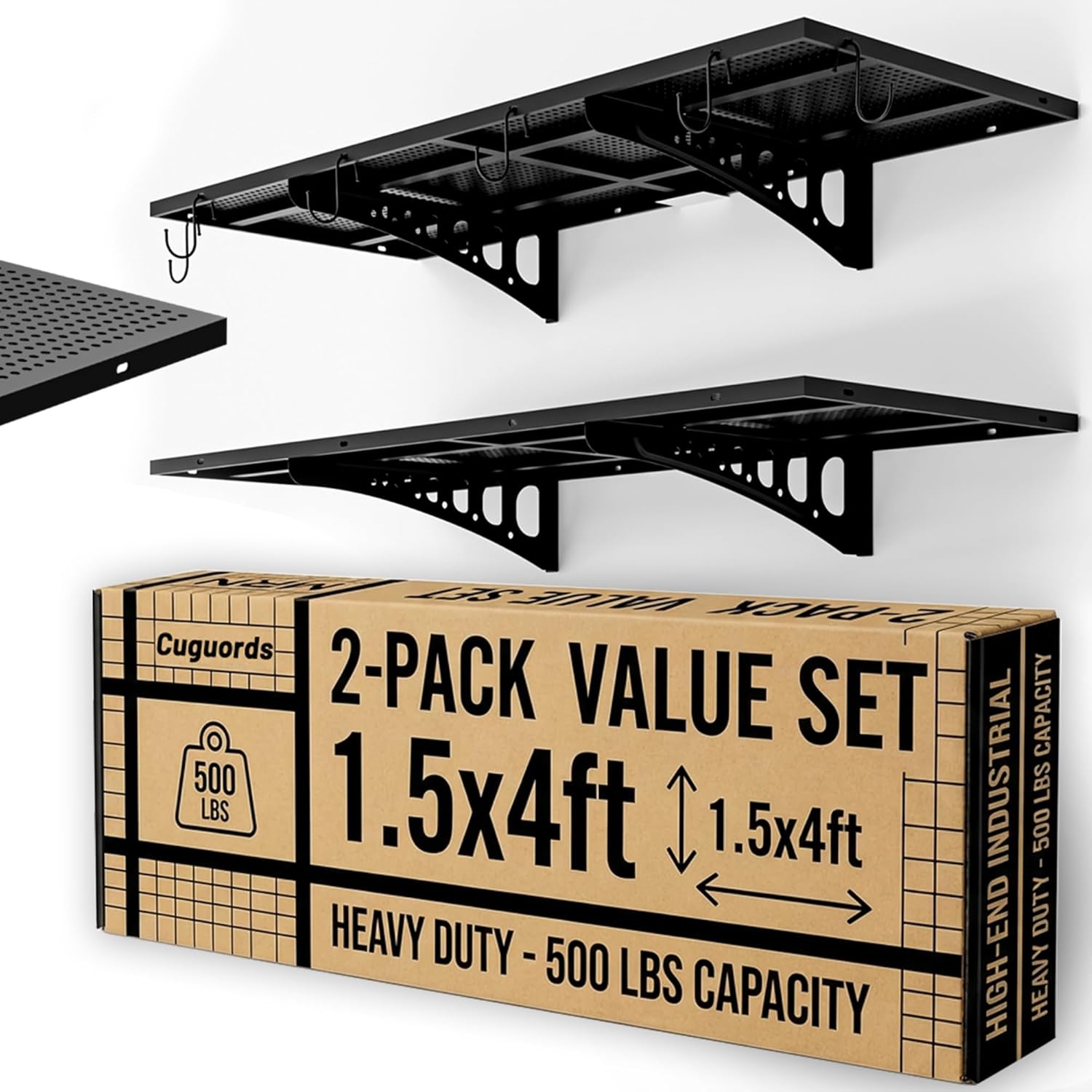 2-Pack 1.5x4ft Garage Wall Shelving, 500 Lbs Heavy Duty Garage Shelving Wall