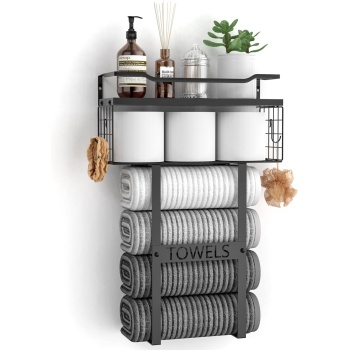 Wall Mounted Towel Rack for Bathroom - Bath Storage Holder Set Above Toilet