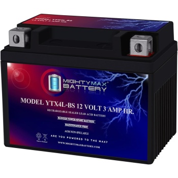 Mighty Max Battery YTX4L-BS - 12 Volt 3 AH, 50 CCA, Rechargeable Maintenance