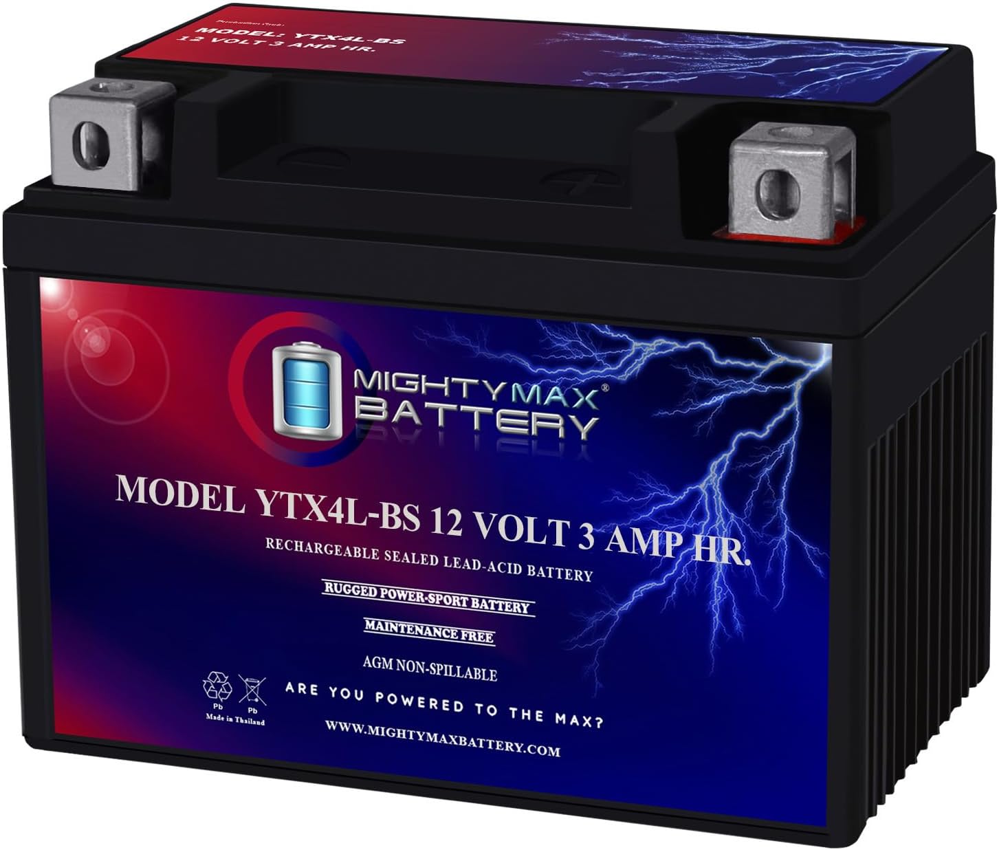 Mighty Max Battery YTX4L-BS - 12 Volt 3 AH, 50 CCA, Rechargeable Maintenance
