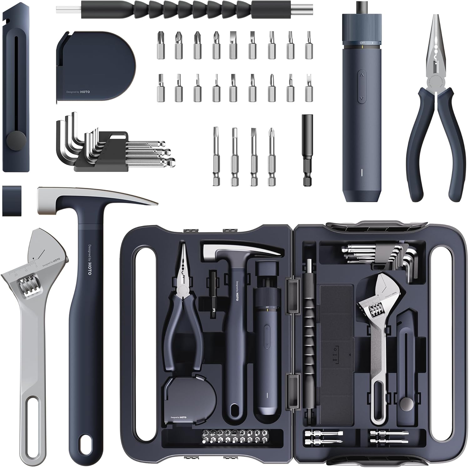 HOTO 40-Piece Tool Kit, Household Essentials Tool Set w/Smart Electric