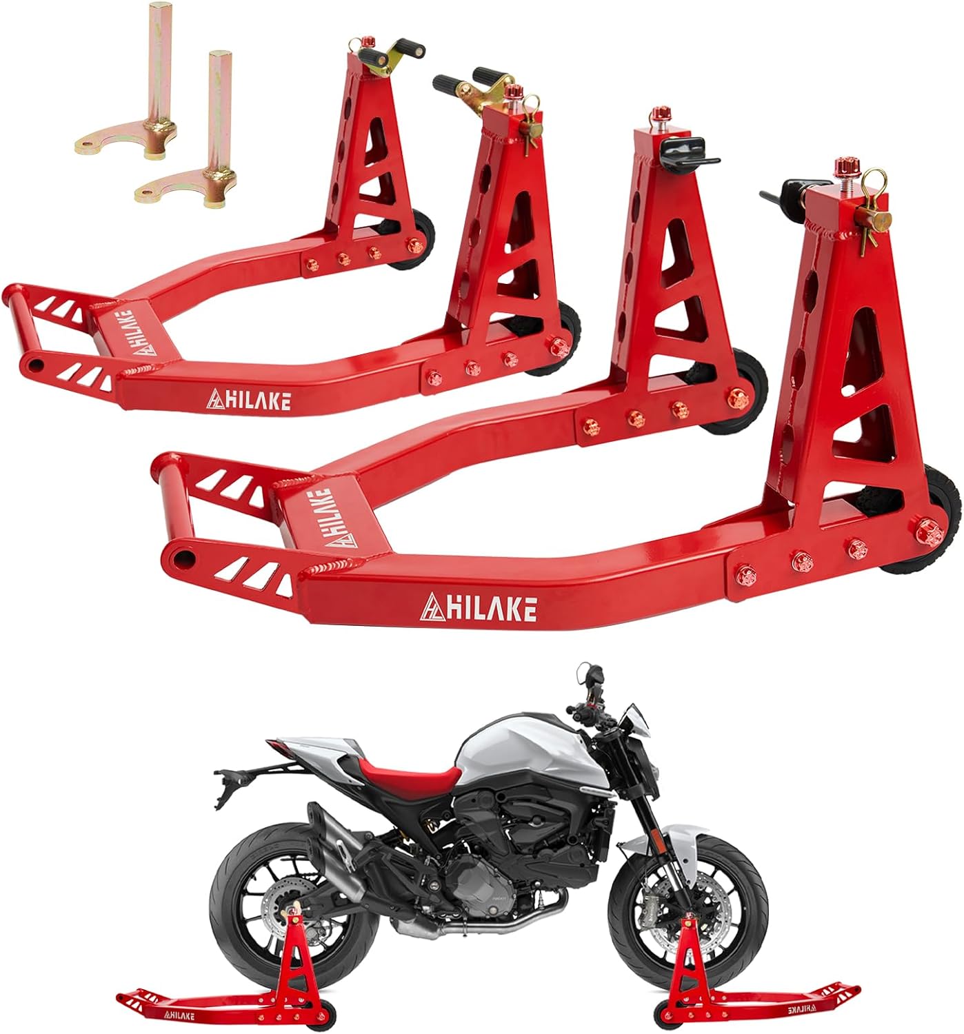 Aluminum Motorcycle Stands Front and Rear 880lbs Heavy Duty Wheel Lift Combo