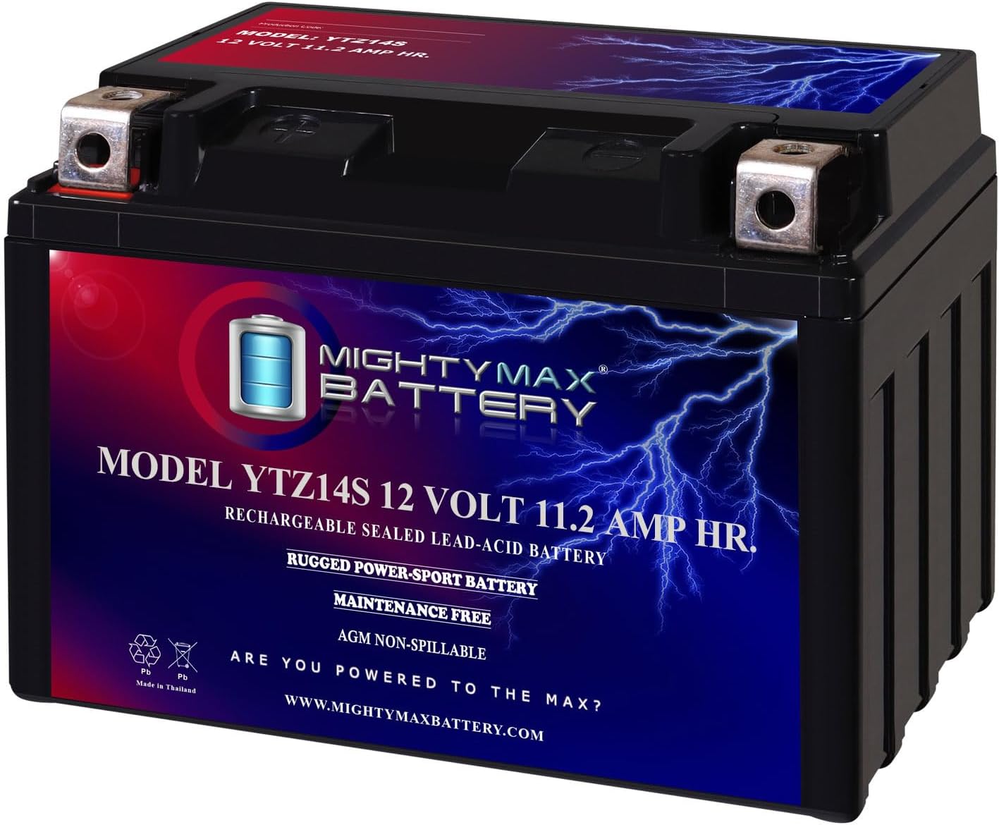 Mighty Max Battery YTZ14S -12 Volt 11.2 AH, 230 CCA, Rechargeable Maintenance