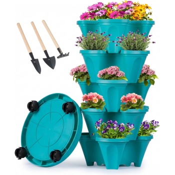 GameXcel Vertical Planter Tower - 5 Tier Stackable Garden Planters with Wheels