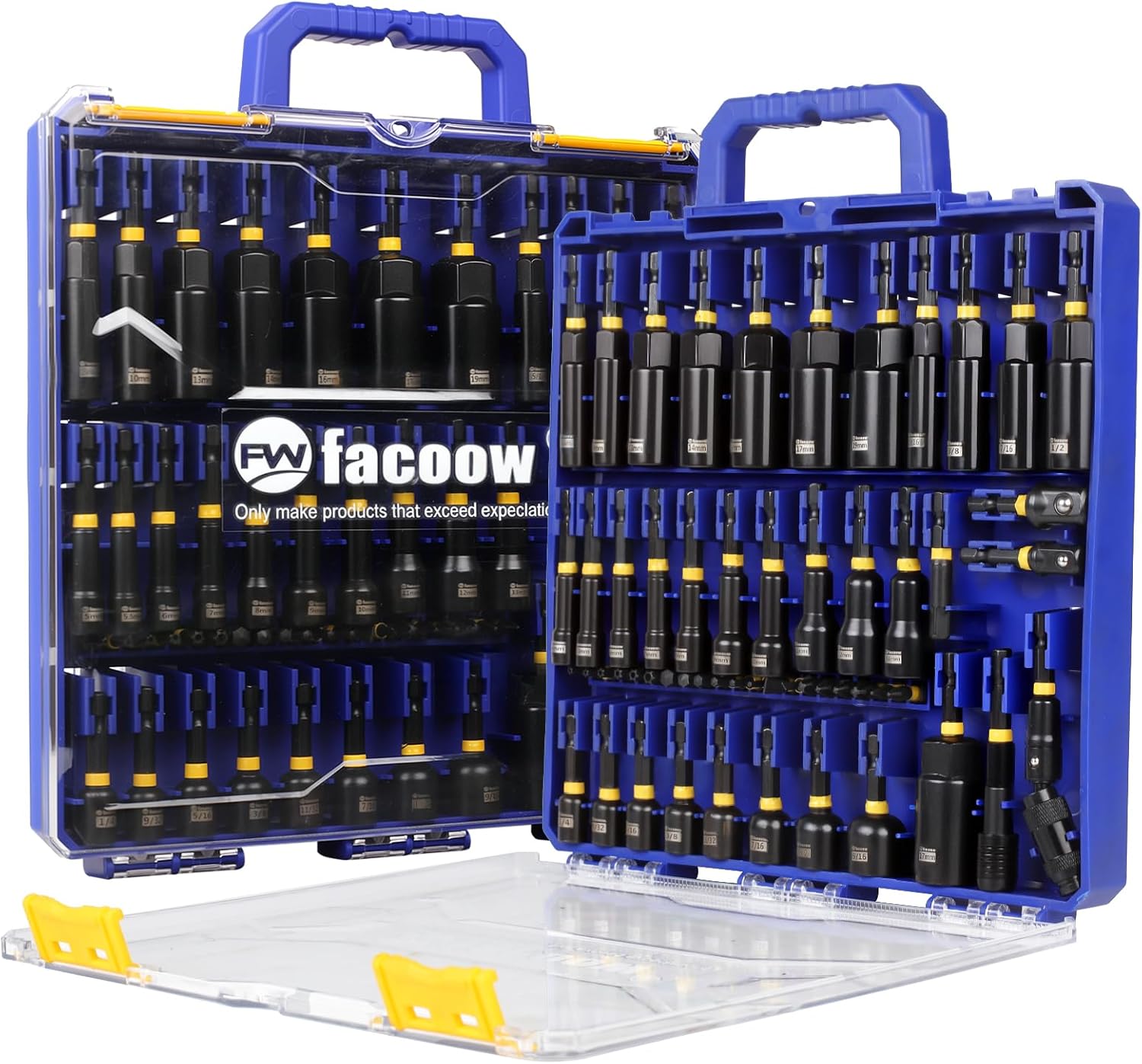 Facoow 55PCS Impact Nut Driver Set Magnetic, SAE&Metric Nut Drivers, Deep Impact