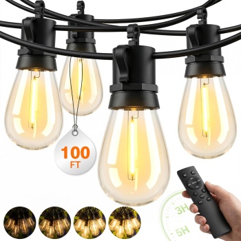 Outdoor String Lights LED Patio-Light - 100Ft Outside Waterproof Dimmable Porch