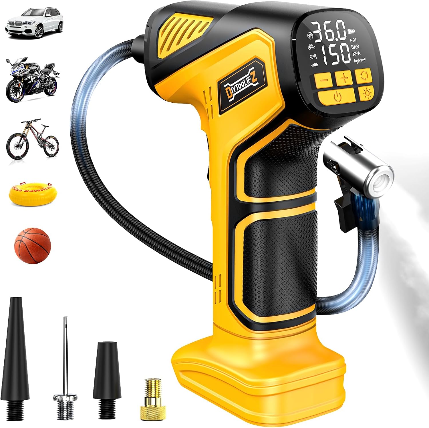 DIYtoolifz 150PSI Tire Inflator Portable Air Compressor: Cordless Air Pump