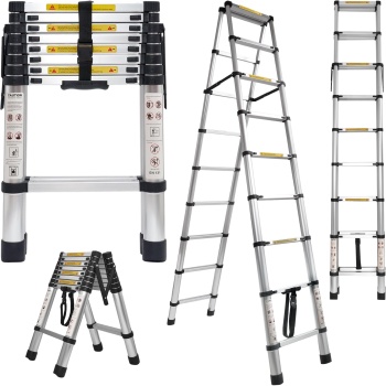 10.5 FT A-Frame Aluminum Telescoping Ladder,11+11Step Ladder,330LB Load