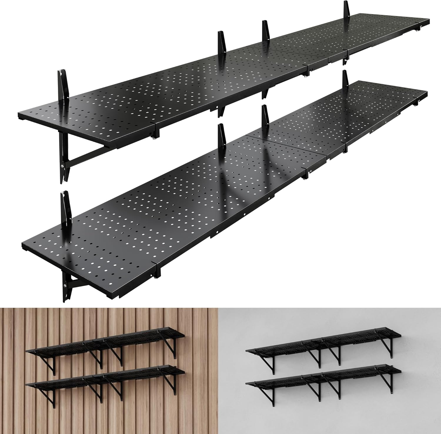 FLEXIMOUNTS 2-Pack 1x6ft Heavy Duty Garage Wall Shelving, Perforated Metal