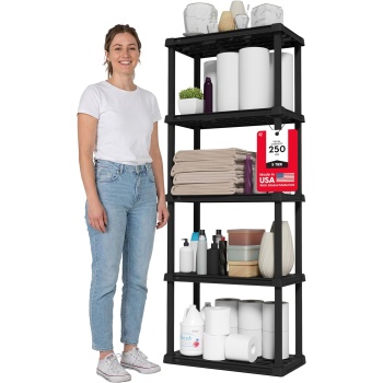 IRIS USA 5-Shelf Light Duty Plastic Storage Shelves, 250lb Capacity, 64" H x 24"