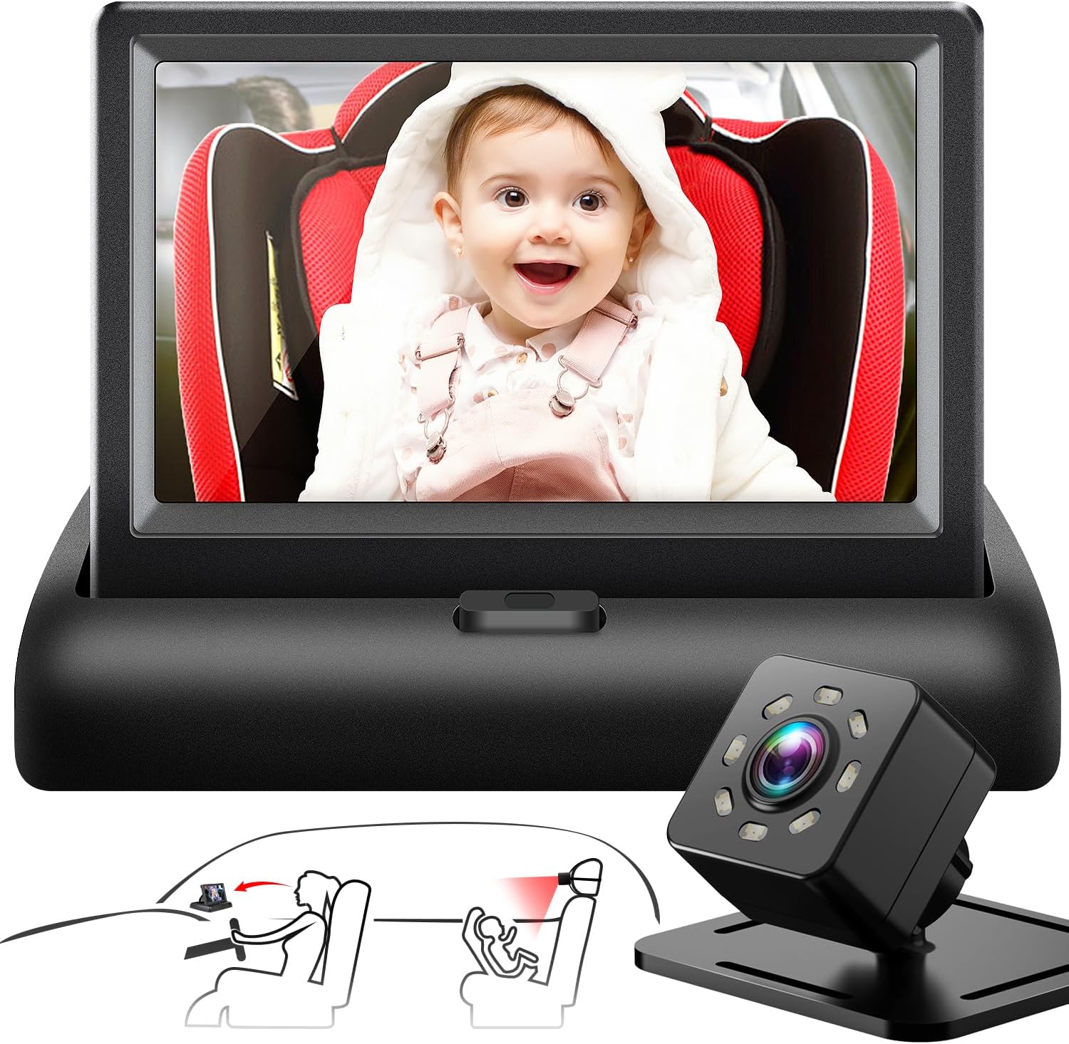 Baby Car Mirror with 4.3'' HD Night Vision Function Display, Safety Car Seat