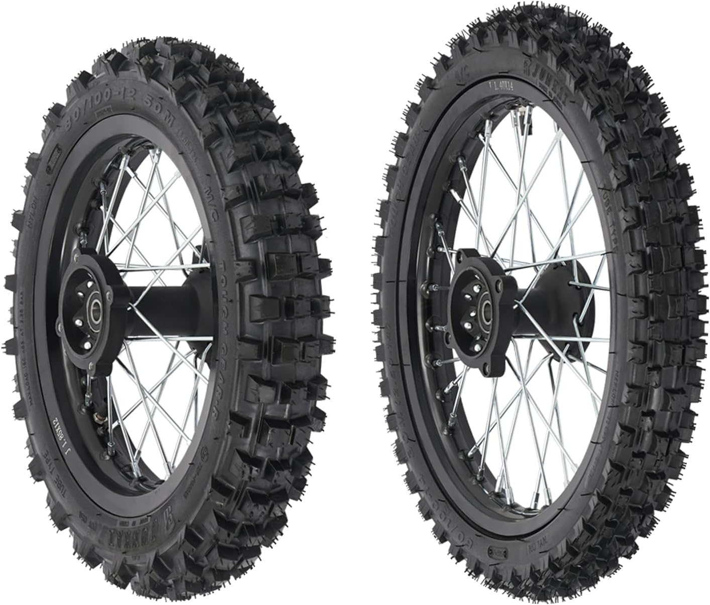 Dirt Bike Tire Set 60/100-14 Front & 80/100-12 Rear Wheels with Rim, Tube, Disc