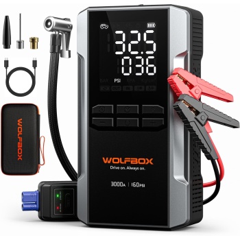 WOLFBOX 3000A Jump Starter with Air Compressor, 59.2Wh&160PSI Portable Car