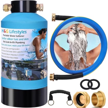 H&G lifestyles ‎Portable Water Softener for RV with Water Hose, Food-Grade Resin