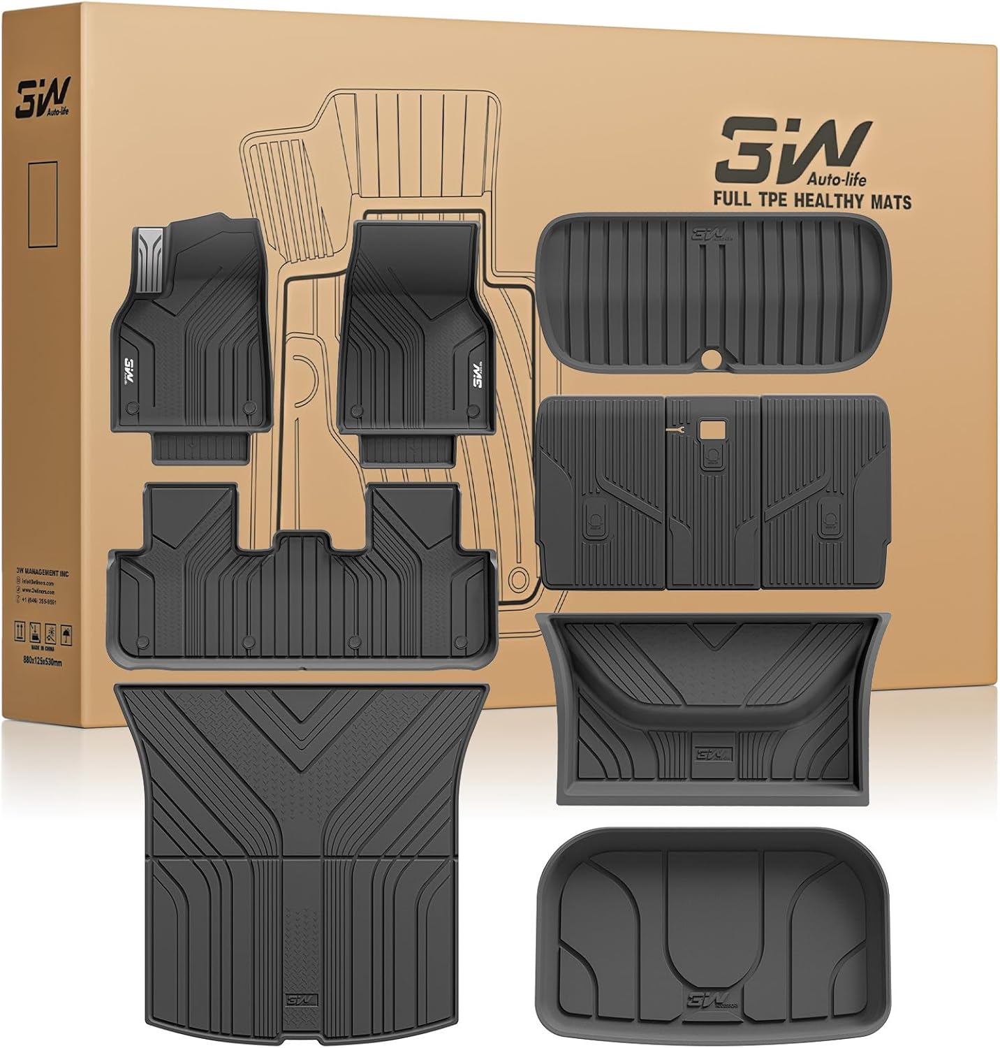 3W Tesla New Model Y Juniper Floor Mats and Cargo Liners, TPE Full Set Floor