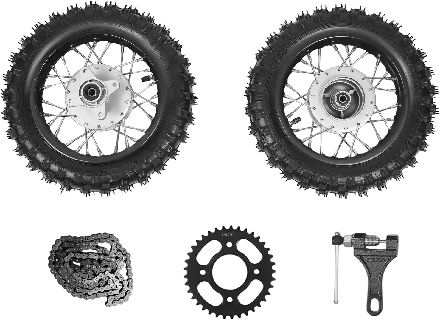2.50-10 Front Rear Wheel Pair Set, Front Rear Tire Rim Wheel Drum Brake Pit Bike