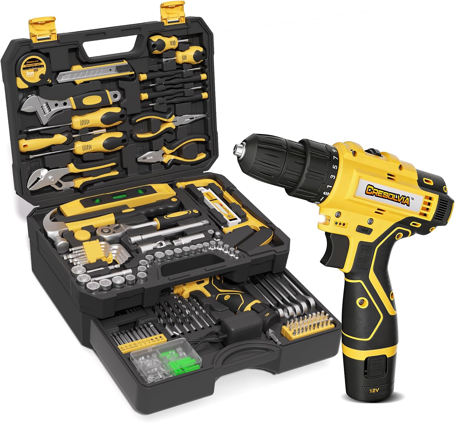 Tool Kit Box Drill Set with 12V Power Cordless Drill 299-Piece Tool Kit for Home