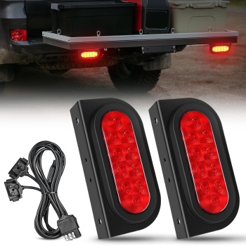 Nilight Hitch Cargo Carrier Oval Light Kit 2PCS 6Inch Red w/Flush Mount Grommet