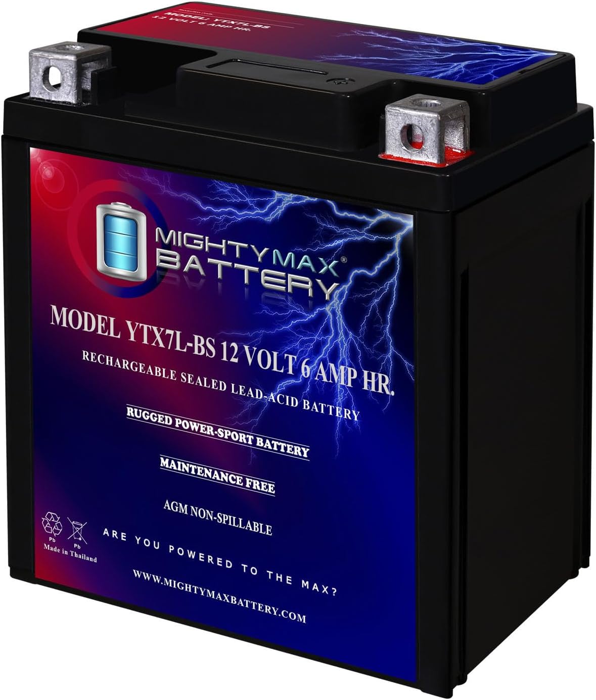 Mighty Max Battery YTX7L-BS -12 Volt 6 AH, 100 CCA, Rechargeable Maintenance