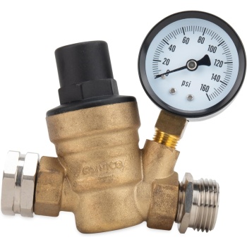 Camco Adjustable RV/Marine Brass Water Pressure Regulator | Help Stop Damage