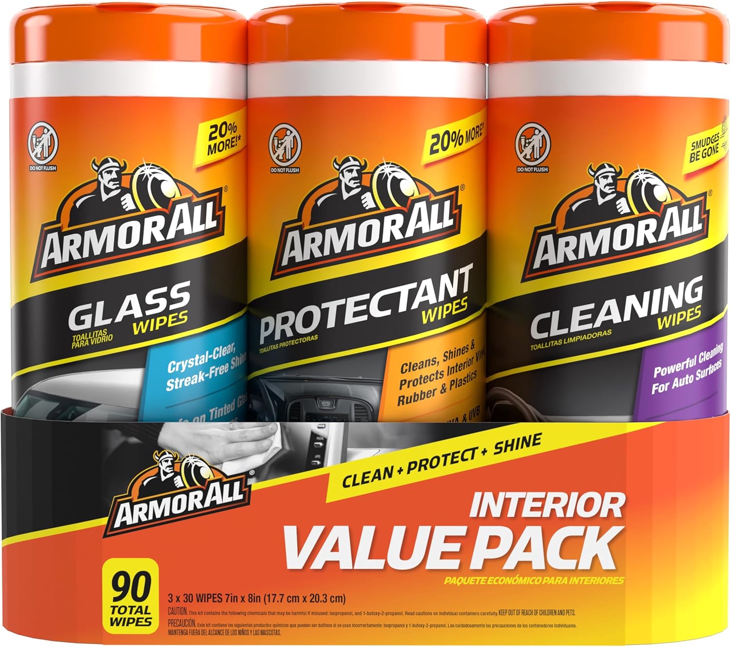 Armor All Protectant, Glass and Cleaning Wipes, Wipes for Car Interior and Car
