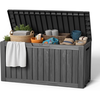 EasyUp 85 Gallon Outdoor Storage Box, Resin Waterproof UV-Resistant Deck Box