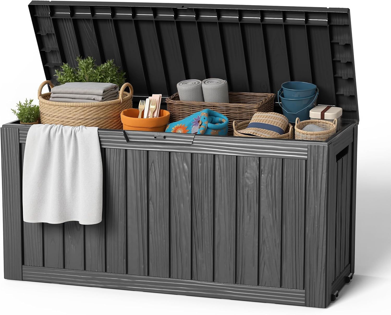 EasyUp 85 Gallon Outdoor Storage Box, Resin Waterproof UV-Resistant Deck Box
