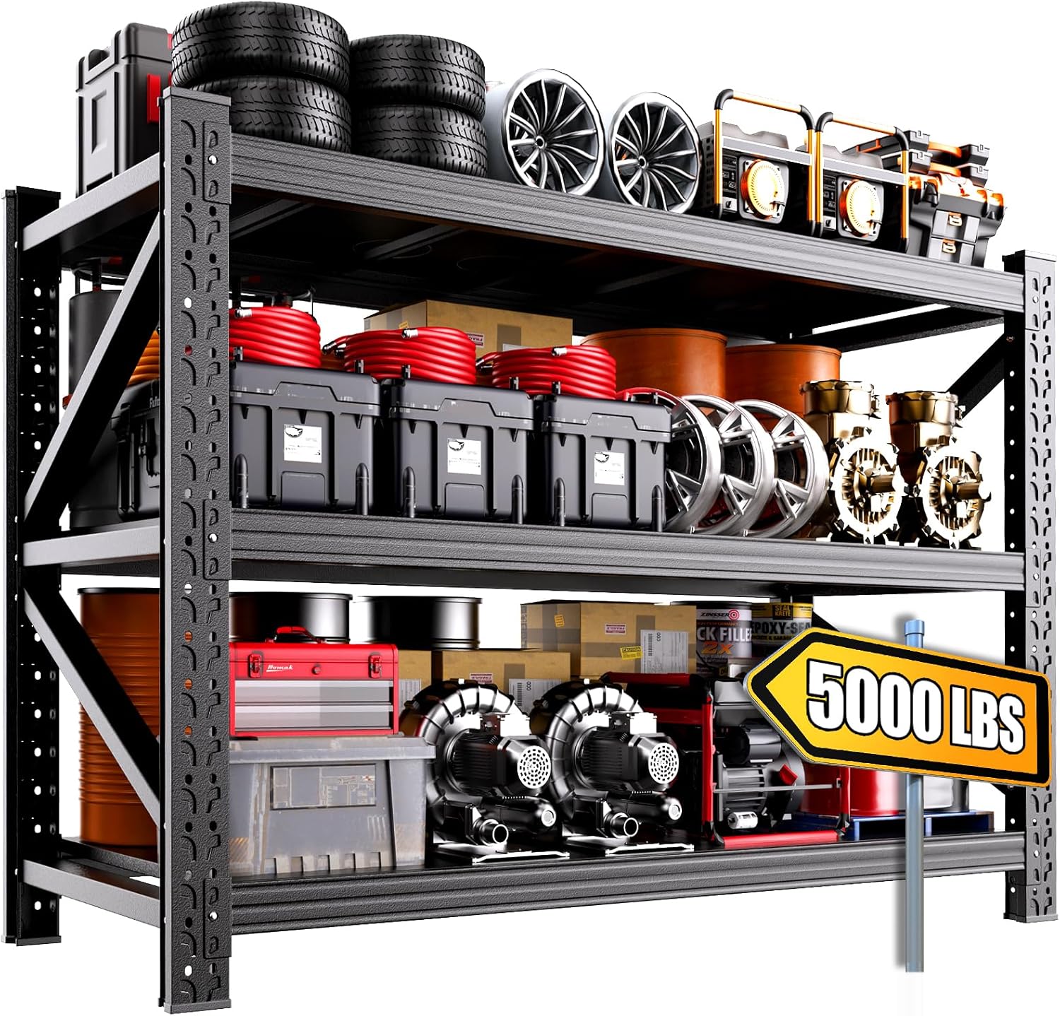 5000lb Heavg Duty Garage Shelving,59''W Adjustable Storage Shelves,Quick-Install