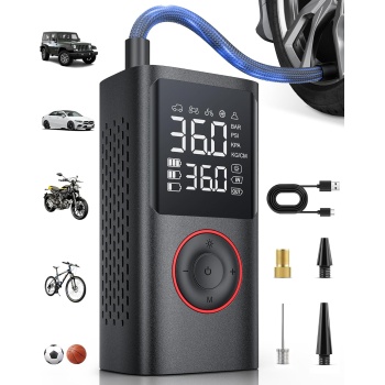 Powools Tire Inflator Portable Air Compressor, 150 PSI Cordless Bike Pump, Air